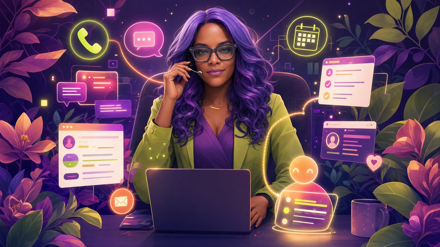 Faith leading an AI receptionist constellation with calls, chat, and callback pathways.